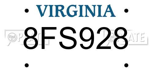 8FS928 Virginia License Plate