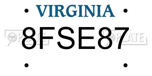 8FSE87 Virginia License Plate