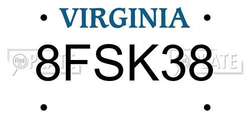 8FSK38 Virginia License Plate