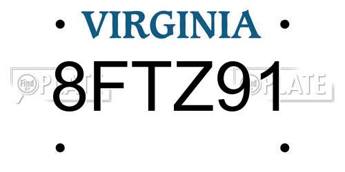 8FTZ91 Virginia License Plate