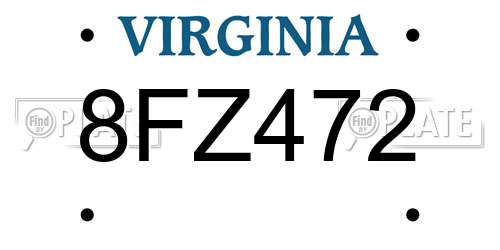 8FZ472 Virginia License Plate