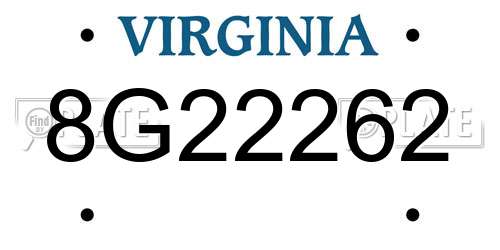 8G22262 Virginia License Plate