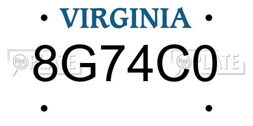 8G74C0 Virginia License Plate