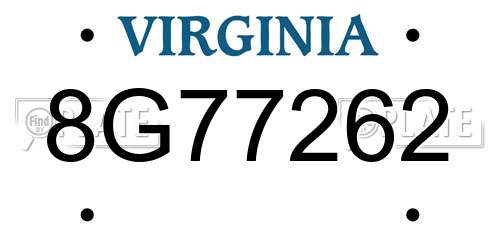 8G77262 Virginia License Plate