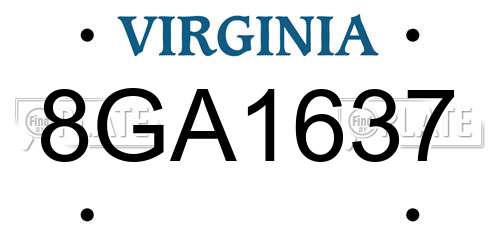 8GA1637 Virginia License Plate