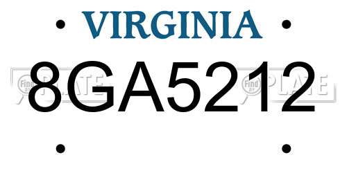8GA5212 Virginia License Plate