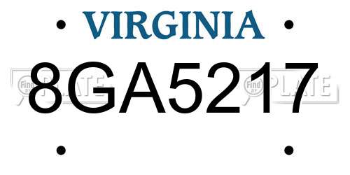 8GA5217 Virginia License Plate