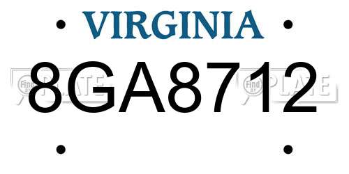 8GA8712 Virginia License Plate