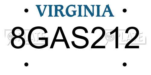 8GAS212 Virginia License Plate