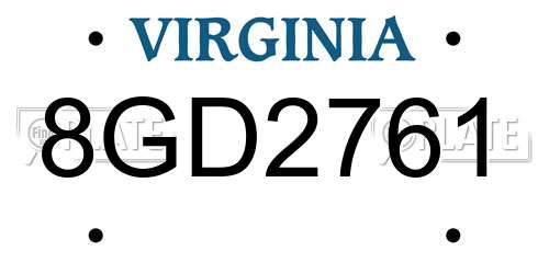 8GD2761 Virginia License Plate