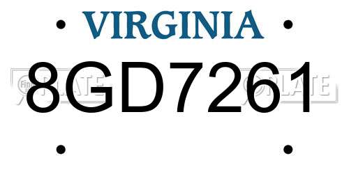 8GD7261 Virginia License Plate