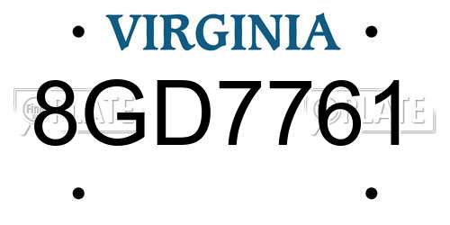8GD7761 Virginia License Plate