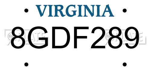 8GDF289 Virginia License Plate