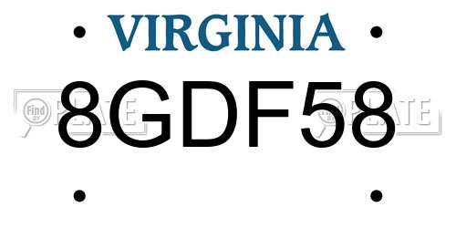 8GDF58 Virginia License Plate