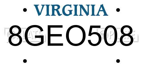 8GEO508 Virginia License Plate