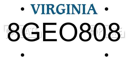 8GEO808 Virginia License Plate