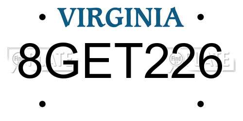 8GET226 Virginia License Plate