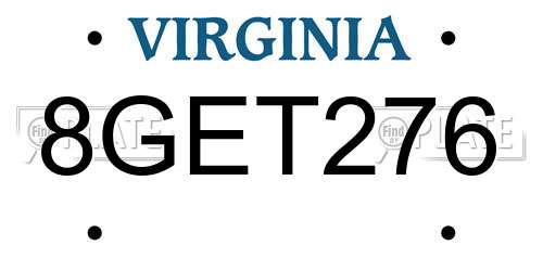 8GET276 Virginia License Plate