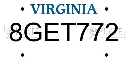 8GET772 Virginia License Plate