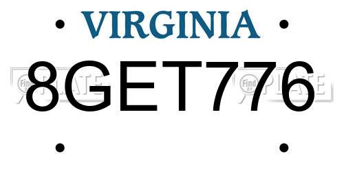 8GET776 Virginia License Plate