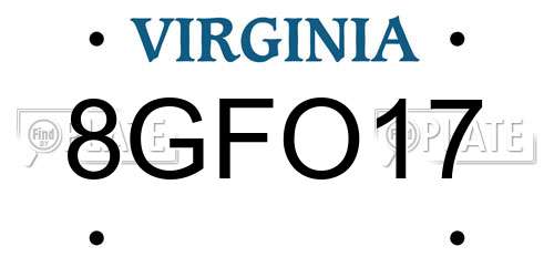 8GFO17 Virginia License Plate