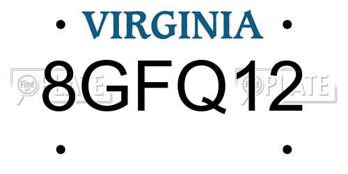 8GFQ12 Virginia License Plate