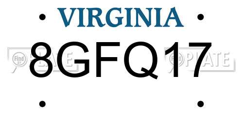 8GFQ17 Virginia License Plate