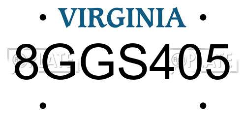 8GGS405 Virginia License Plate