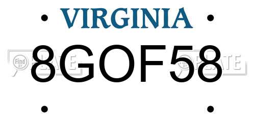 8GOF58 Virginia License Plate