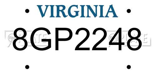 8GP2248 Virginia License Plate