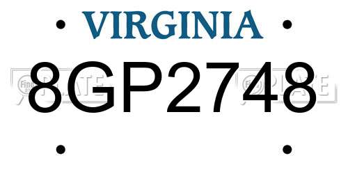 8GP2748 Virginia License Plate