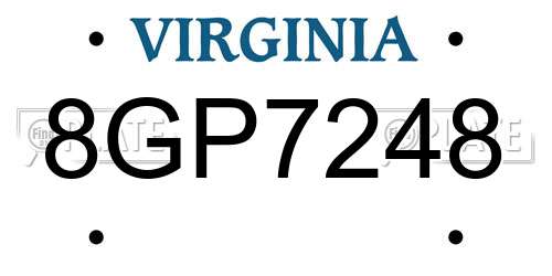 8GP7248 Virginia License Plate