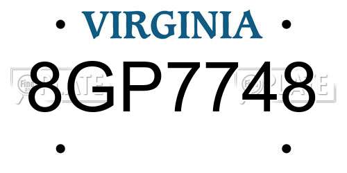 8GP7748 Virginia License Plate