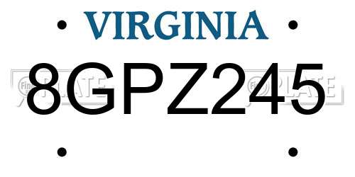 8GPZ245 Virginia License Plate