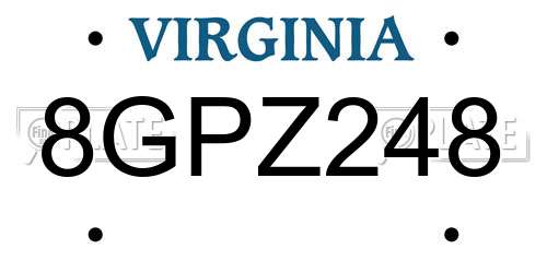 8GPZ248 Virginia License Plate