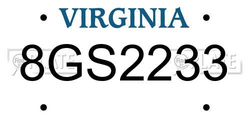8GS2233 Virginia License Plate