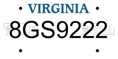 8GS9222 Virginia License Plate