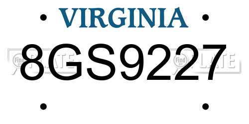 8GS9227 Virginia License Plate