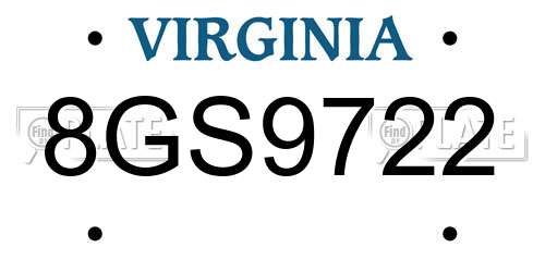 8GS9722 Virginia License Plate