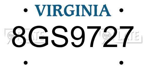 8GS9727 Virginia License Plate