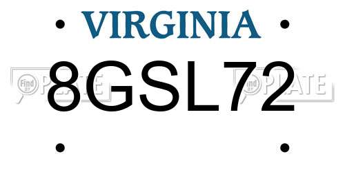 8GSL72 Virginia License Plate