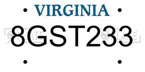8GST233 Virginia License Plate