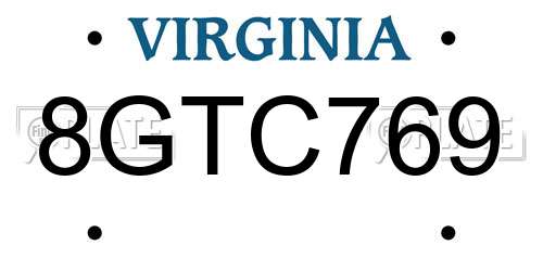 8GTC769 Virginia License Plate