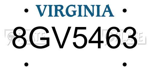 8GV5463 Virginia License Plate