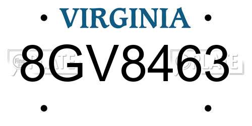 8GV8463 Virginia License Plate
