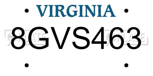 8GVS463 Virginia License Plate
