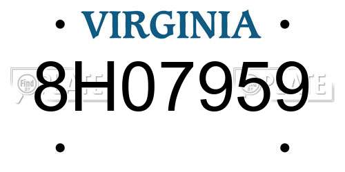 8H07959 Virginia License Plate