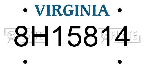 8H15814 Virginia License Plate