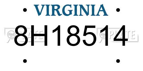 8H18514 Virginia License Plate