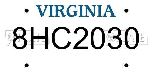8HC2030 Virginia License Plate